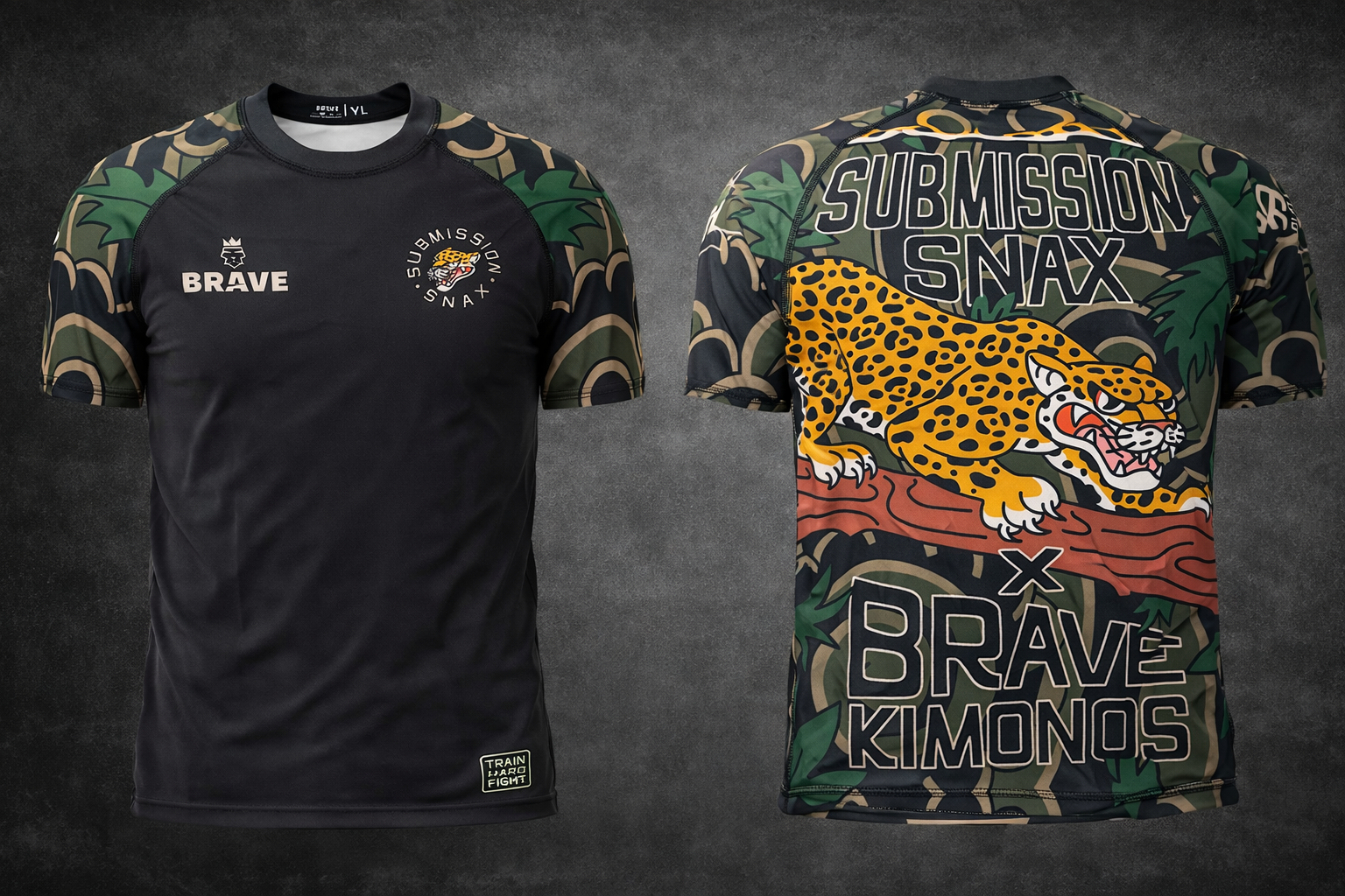 Brave Kimonos X Submission Snax  Jaguar Rash Guard short sleeve