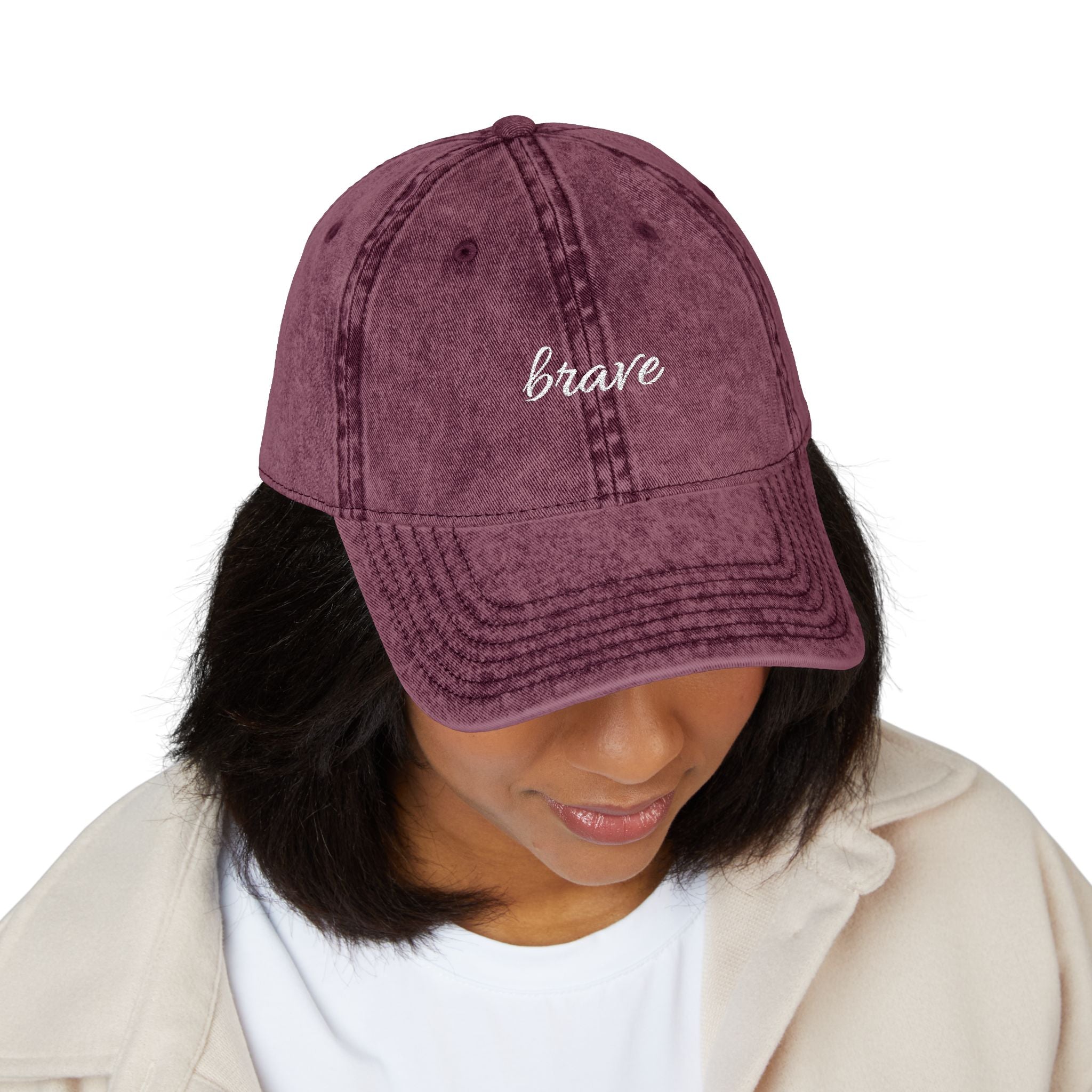 Brave Embroidered Vintage Dad Hat — Washed Black