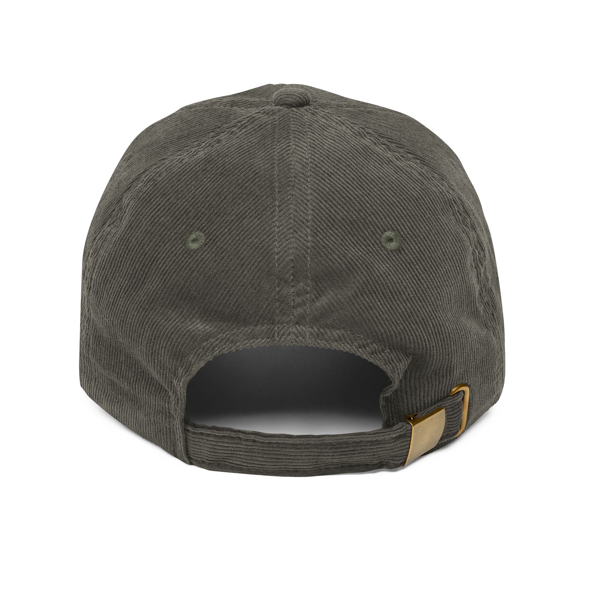 Vintage Corduroy Embroidered Cap — Retro Gothic Script Hat