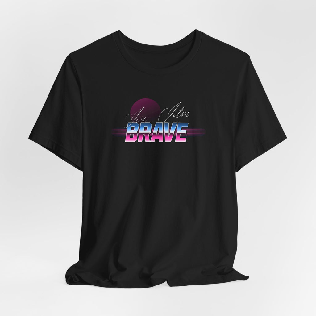 Brave Retro Sunset Tee — 'Be Brave' Vintage 80s Motivational T-Shirt