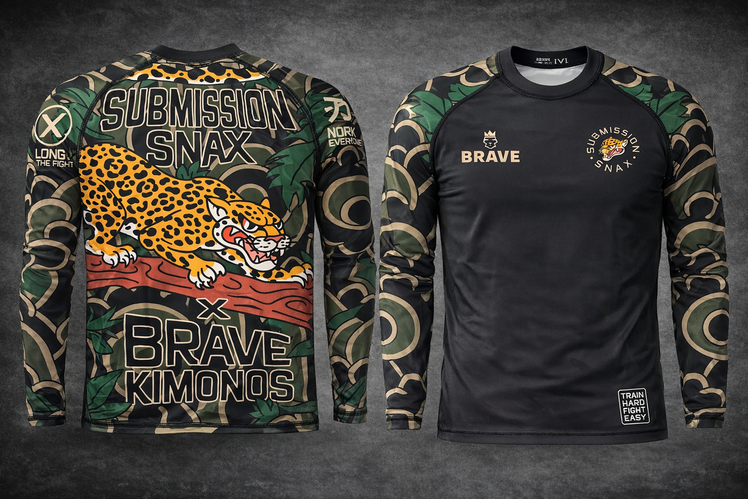 Brave Kimonos X Submission Snax  Jaguar Rash Guard Long sleeve